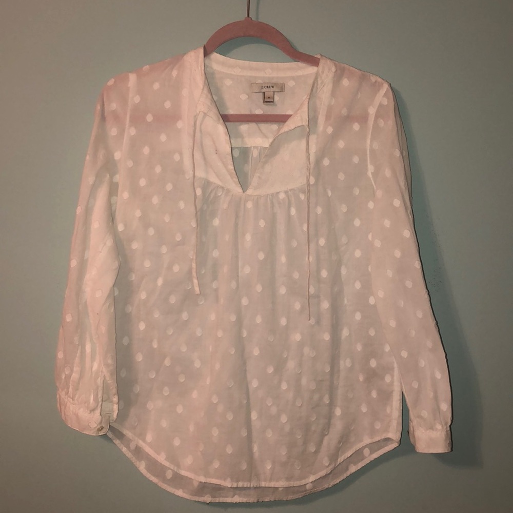 J Crew White Polka Dot Blouse